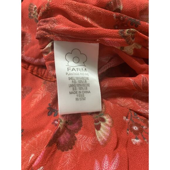 Farm Rio Sheer Red Floral Halter Dress Medium Ruffle Hem Beachy Resort Travel - Picture 9 of 10